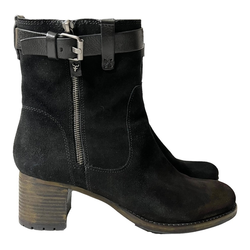 Trask Madison Black Suede Lug Sole Block Heel Booties Women’s 11